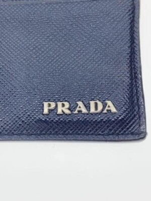 Prada Vitello Micro Grain Leather Baltico Blue Card Holder Wallet
