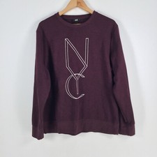 H&M mens jumpe size L crew neck burgundy red long sleeve cotton 048180