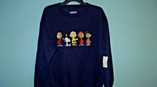 Peanuts EMBROIDERED Snoopy Charlie Brown Gang Navy Graphic Sweatshirt XLARGE