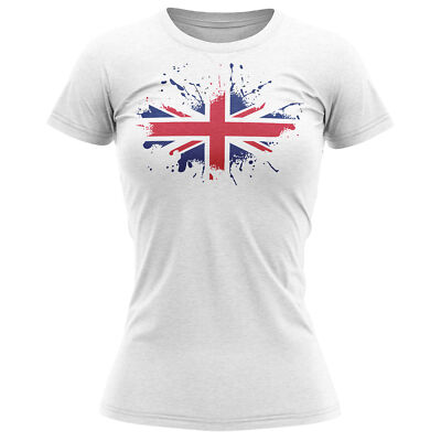 Union Jack Paint Splatter T-Shirt Damen Shirt Country Sport Event Her Britis...