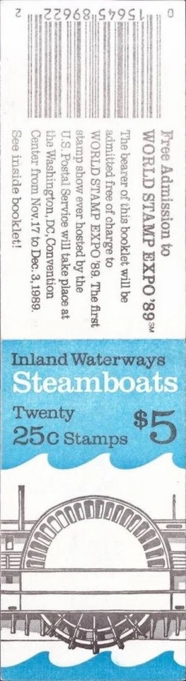 US #BK166 MNH Booklet 1989 Inland Waterways Steamboats [2405-2409] - Image 2 of 3