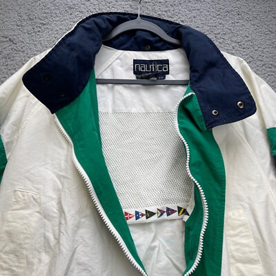 Nautica Jacket Mens Small White Bomber Windbreaker Zip 90's Style