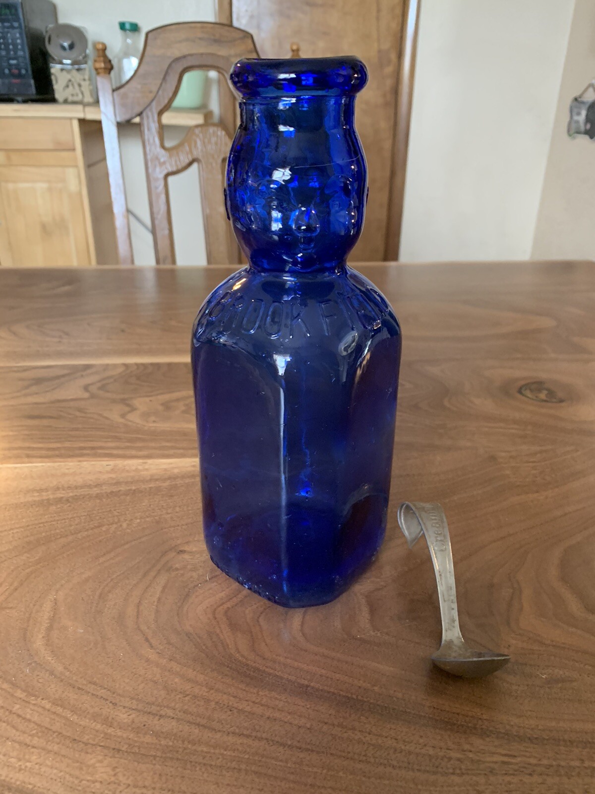 vtg cobalt blue BROOKFIELD baby Top 1 Quart bottle with Cream Top ladle