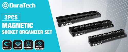 DURATECH 3PC 1/4" 3/8" 1/2" Magnetic Socket Organizer Set Socket Tray SAE/Metric - Picture 12 of 28