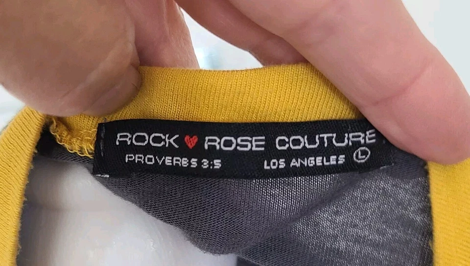 Camiseta de béisbol Rock Rose Couture manga campana grunge Christian amarillo/gris talla L Foto 4 de 4
