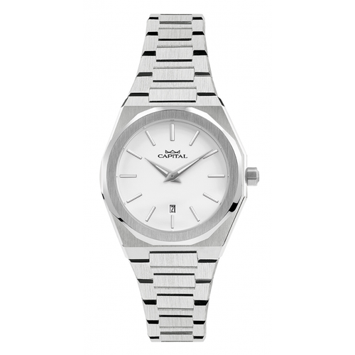 OROLOGIO DONNA Piatto Quadrante Bianco CAPITAL Quarzo Data Stile Elegante  Nuovo | eBay