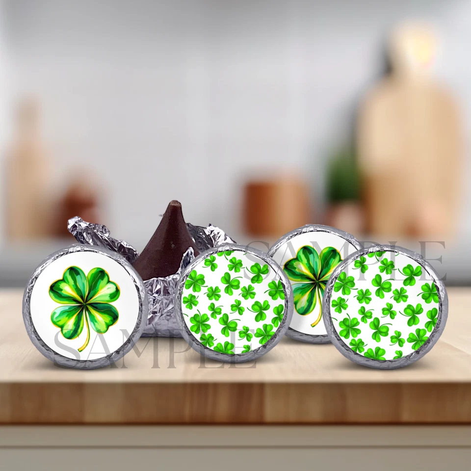 108 decorações de festa dia de São Patrício, etiquetas de beijo hershey adesivos favores de festa - Imagem 2 de 2