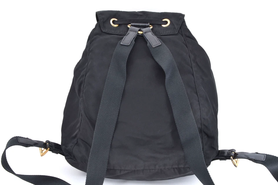 PRADA Tessuto Nylon Backpack Daypack Stamping Black Gold Leather Authentic - Image 3 of 4