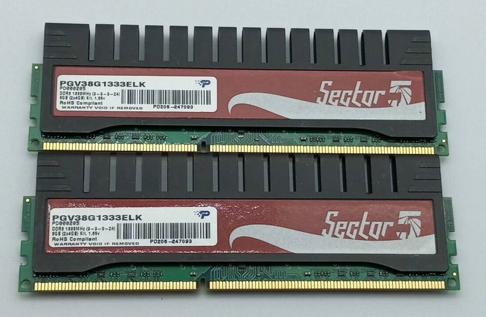 Lot of 2 Kit of 2 Patriot Sector 5 PGV38G1333ELK DDR3 8GB (2x4G) 16GB Total - Image 2 of 2