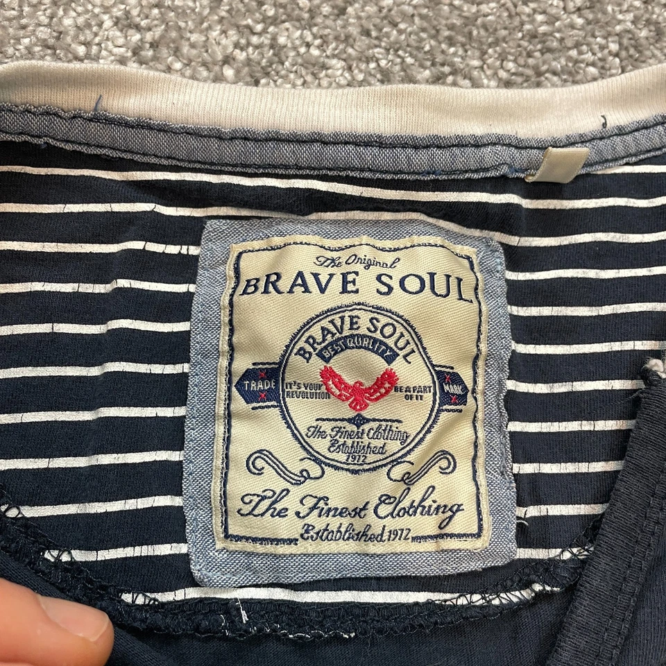 Camisa Brave Soul Para Hombres Mediana Azul Marino Cuello Henley Manga Larga Bolsillo Camiseta Algodón Foto 3 de 4