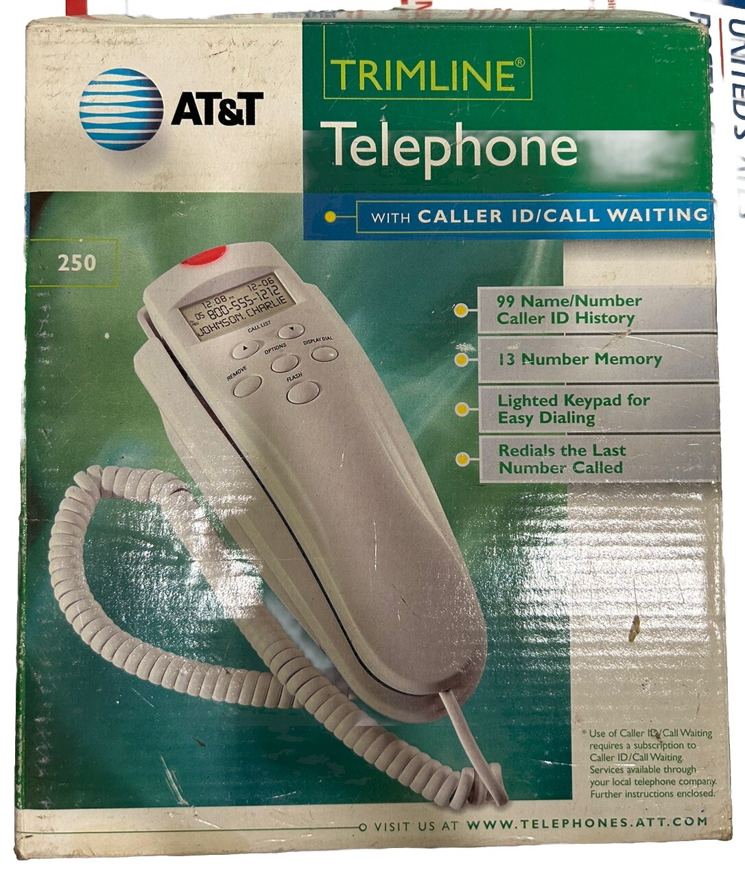 White AT&T Trimline 250 Telephone Phone Caller ID Call Waiting Open Box ...
