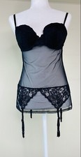 Vintage Victoria  s Secret Black Mesh Cami Camisole Bra Lingerie Garters 36C Y2K