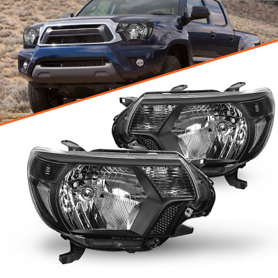 For 2012-2015 Toyota Tacoma Pickup Black Headlights Clear Corner Headlamps Pair