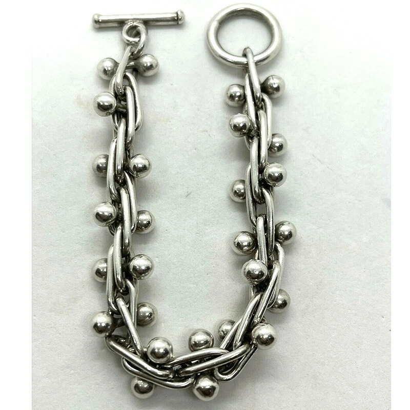 Vintage Mexico sterling silver peppercorn link chunky bead ball bracelet 59g