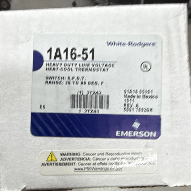 White-Rodgers 1A16-51 120V Line Voltage Heat-Only Mechanical Thermostat 2-Wire