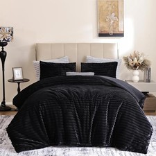 Comforter Set Ultra Soft Plush Fleece Bed Sets, Fluffy Warm Queen Black