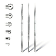 Facial Reflexology Tool Set Includes 6 Acupuncture Pen Heads for Ear Silver