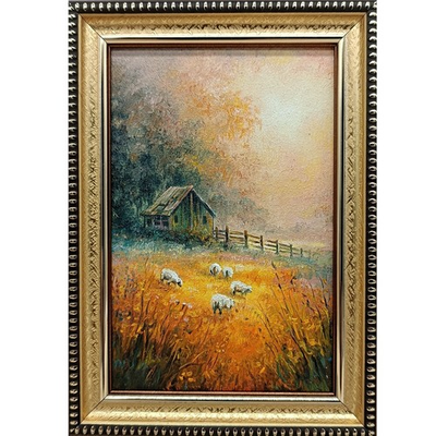 #ad Summer nature Oil painting Original art Rural landscape sheep 4 x 6 inches $35.64