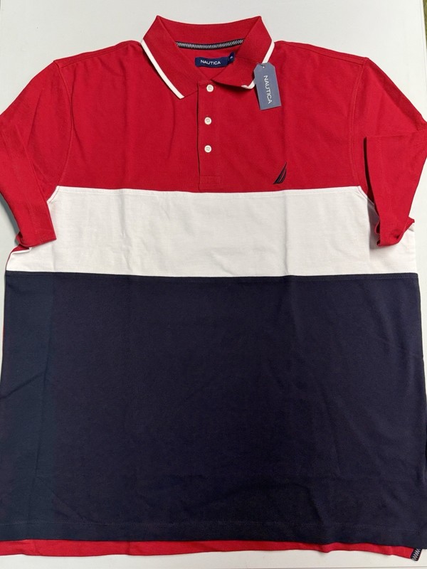 Nautica Men’s Short Sleeve Mesh Red White Blue Colorblock Polo Size XXL NWT