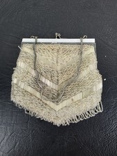 Vintage Hand Beaded Evening Purse Made In Hong Kong Metal Handle