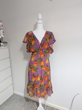BNWT Monsoon "Atiena" Purple Mango Print Mini Dress – Size UK 10