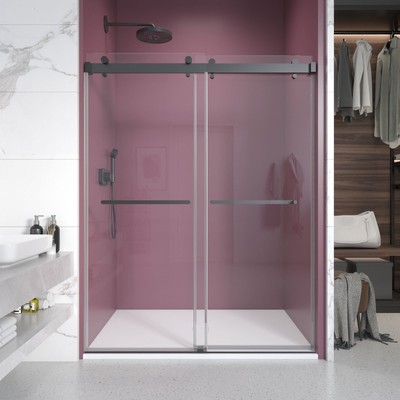 72-76'' Frameless Shower Door Matte Black