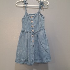 Polo Ralph Lauren Girls Blue Denim Tie Strap Button Front Dress Summer Boho