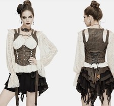 Devil Fashion Steampunk Corset Vest Waistcoat Top Brown Distressed Faux Leather