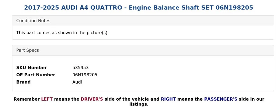 2017-2025 AUDI A4 QUATTRO - Engine Balance Shaft SET 06N198205 - Image 3 of 4