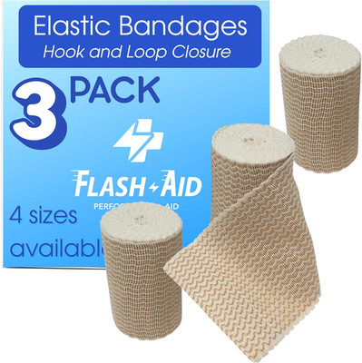 Elastic Bandage Wrap 3'' X 5 Feet   Hook and Loop Closure, No Clips Needed   Pack