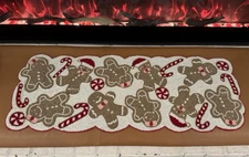 Kirkland’s Home CHRISTMAS Beaded Table Runner "GINGERBREAD MEN"  13" X 36" NWT