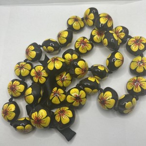 Kukui Nut Lei Hibiscus Red Flower Necklace Hawaiian Wedding Luau Graduation NEW