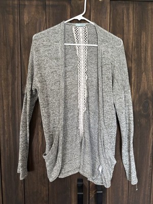 Maurice s Medium Cardigan Green And Gray With Lacing Back -49% Poly,49%Rayon