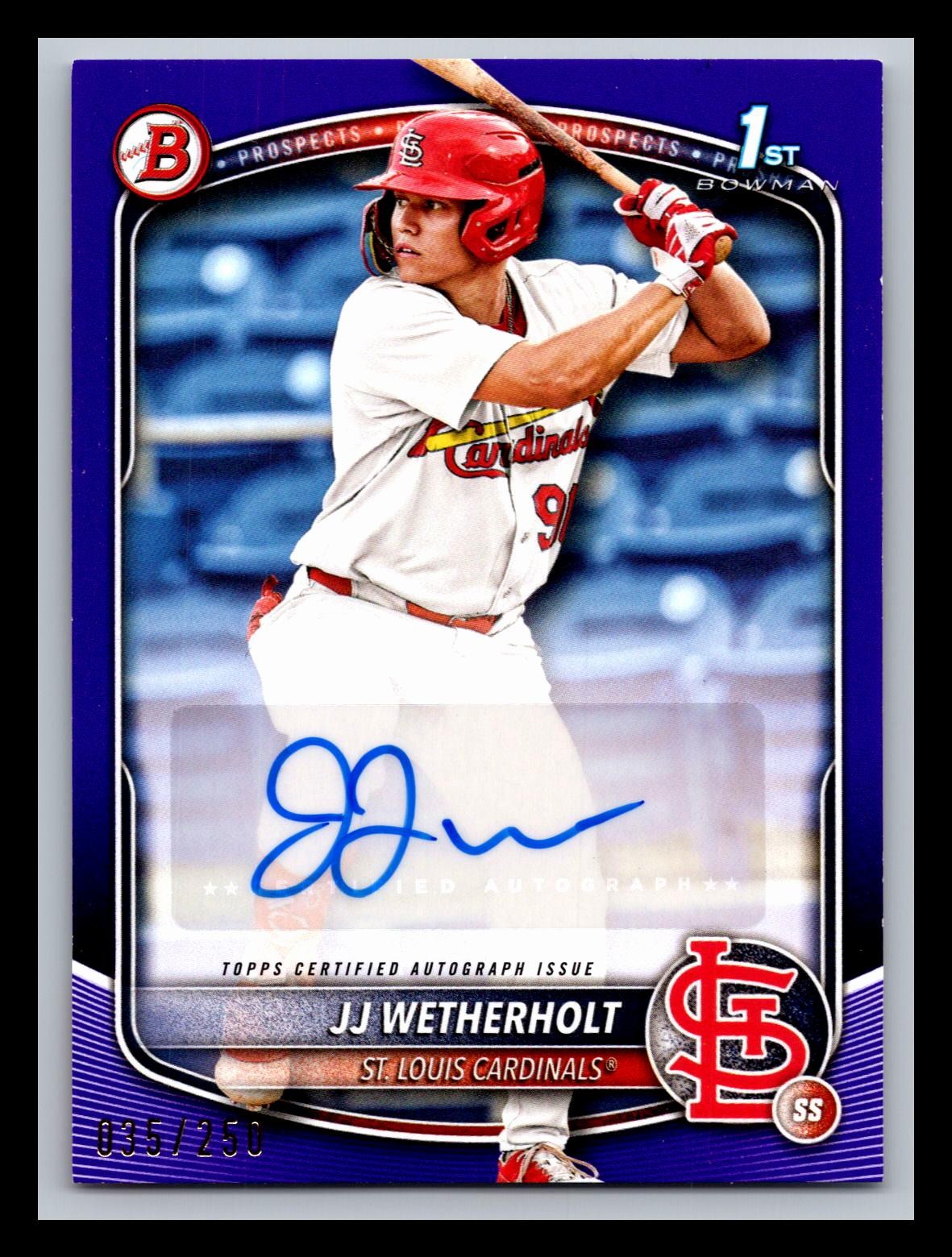 JJ Wetherholt 2025 Bowman 1st Auto #BPA-JW Purple /250 Cardinals