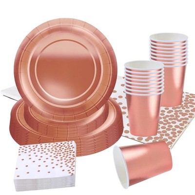 Metall Roségold Partygeschirr,69 Stück Folie Roségold Pappteller Set Papptell...