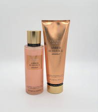 Victoria's Secret Amber Romance Shimmer Body Mist Spray  Body Lotion Set of 2