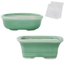 Bonsai Planter Succulent 3.7-3.9" 9-10cm Mini Green Pots Value Set of 2