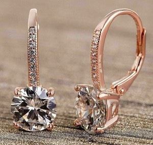 Authentic 2.47 Ct Round Created Diamond Dangle Drop Wedding Earrings 14K Rose Gold Plated
