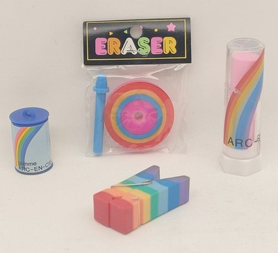 Seltener Regenbogen Radiergummi Lot Vintage Japan Schreibwaren Dart Lippenstift Wäscheklammer