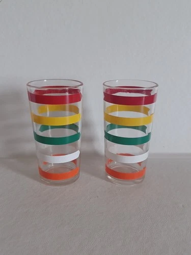 2 MCM Vintage Anchor Hocking Fiesta Bands Tumblers. 11 oz Mint Condition 👌