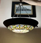 Vintage Pendant Light Belle Fleur Jewel Tiffany Style Stained Glass Hanging Lamp