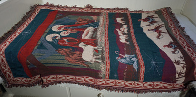 Vintage Christmas Nativity Theme Tapestry Blanket Throw 67'' X 49'' USA