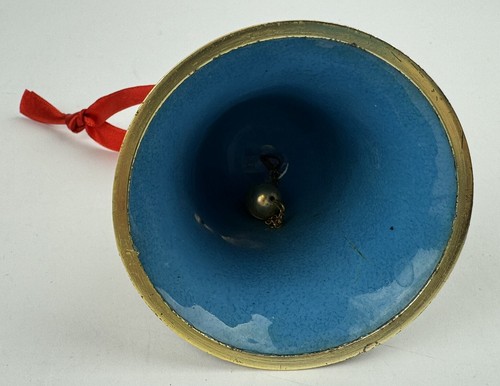 Cloisonne Bell Ornament Enameled Floral Decorative Sparkly Hearts Vintage - Picture 6 of 15