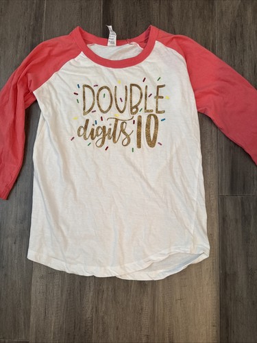 Birthday Girl T Tee Shirt Double Digits 10 Baseball Tee Coral Sleeves Youth L