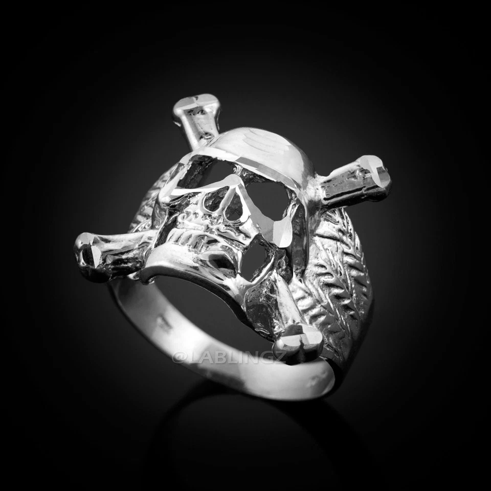 Anillo de motociclista de plata de ley con calavera y huesos para hombre Foto 2 de 4