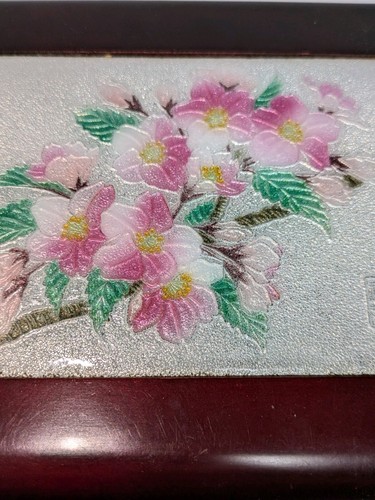 Japan Ando Ginsai Silvered Cloisonne Jewelry Music Box Cherry Blossom - Picture 2 of 9