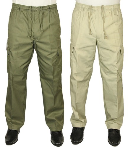 Men's Rugby Cargo Trousers - Relaxed Fit, Elastic Waist, Casual & Work Pants