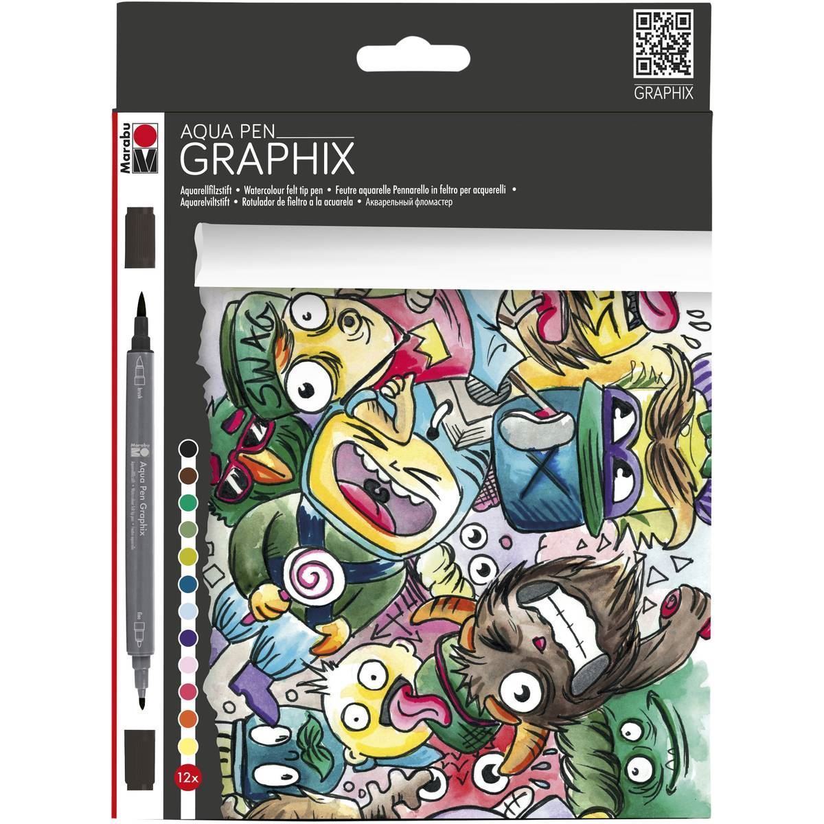 Marabu Aqua Pen Graphix Marker Set Manga Watercolour Drawing 12