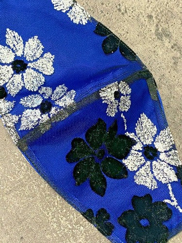 Premium Sequin Sparkle Face Mask Blue Satin Silver Glitter Black Velvet Flowers - Picture 5 of 5