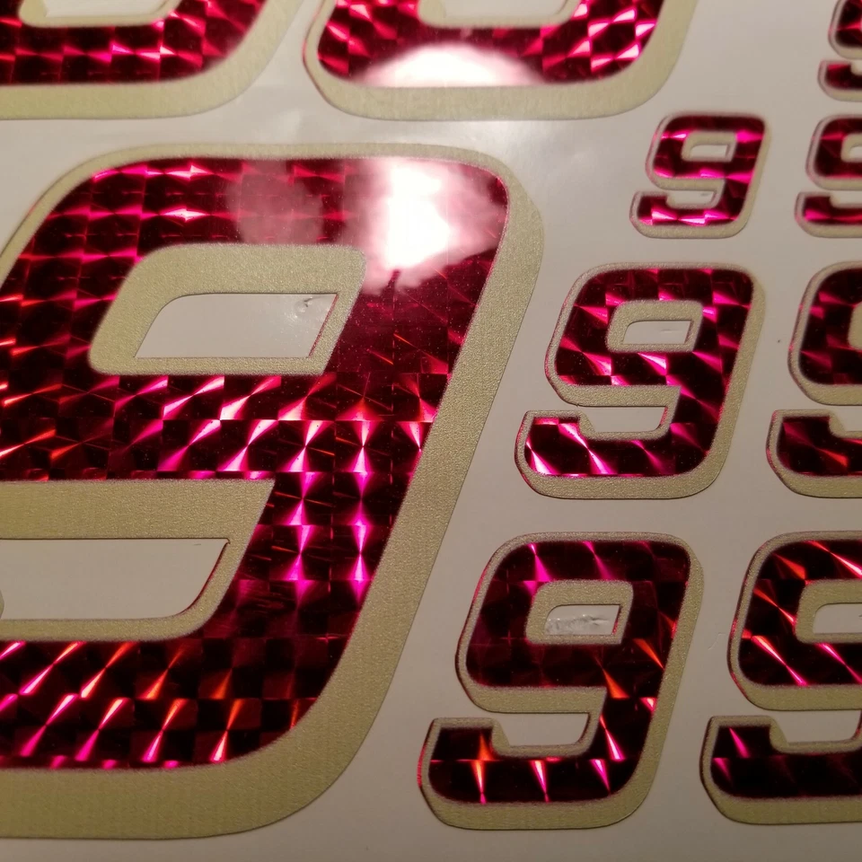 Prismatic Red w/ Creme #9's Racing Numbers Vinyl Decal Sheet 1/10-1/12 slash - Image 3 of 4